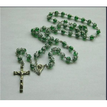 Thr-Ar009-Flower Acrylic Flower Bead Religious Cross Necklace